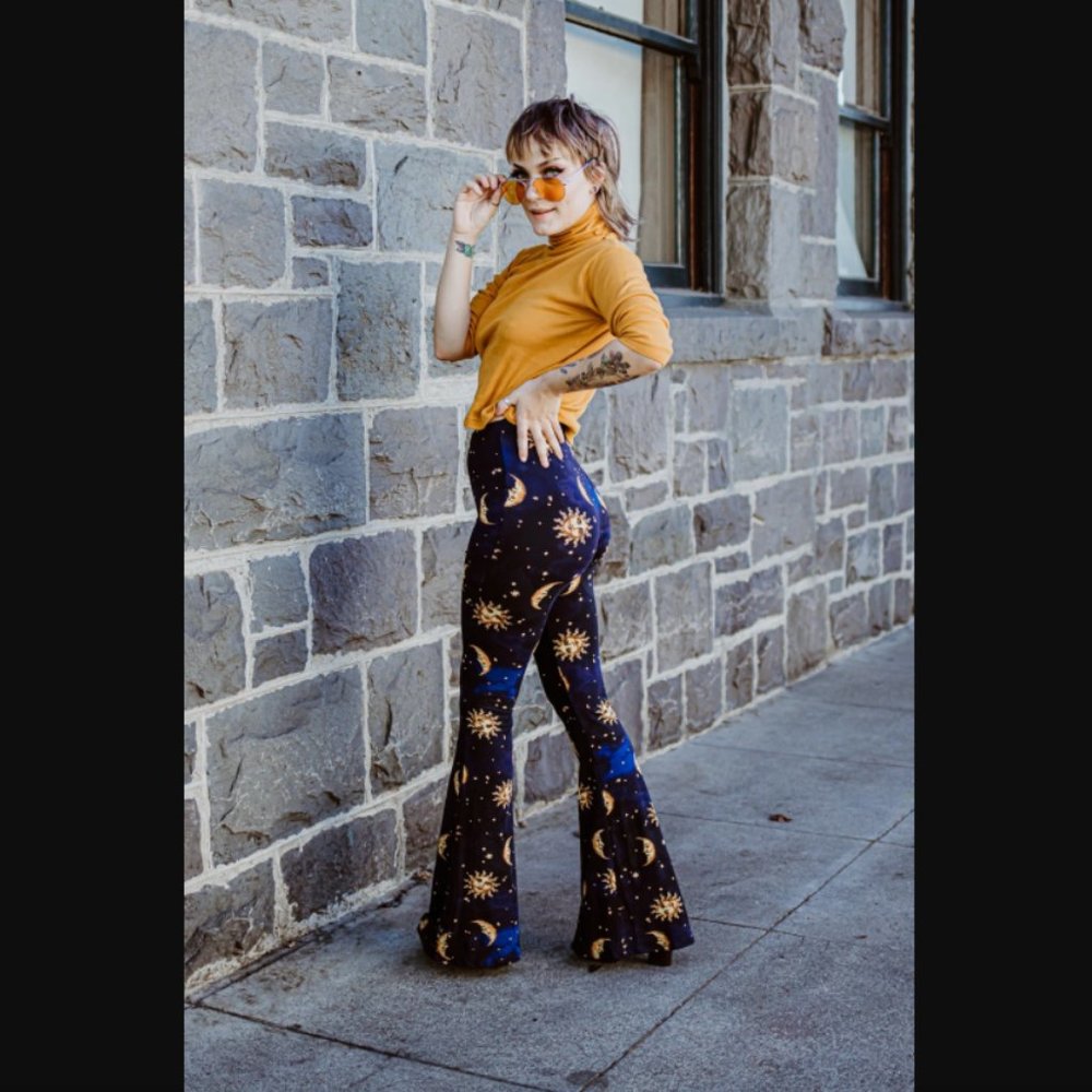 Moon & Stars Celestial Astrological Bell Bottoms